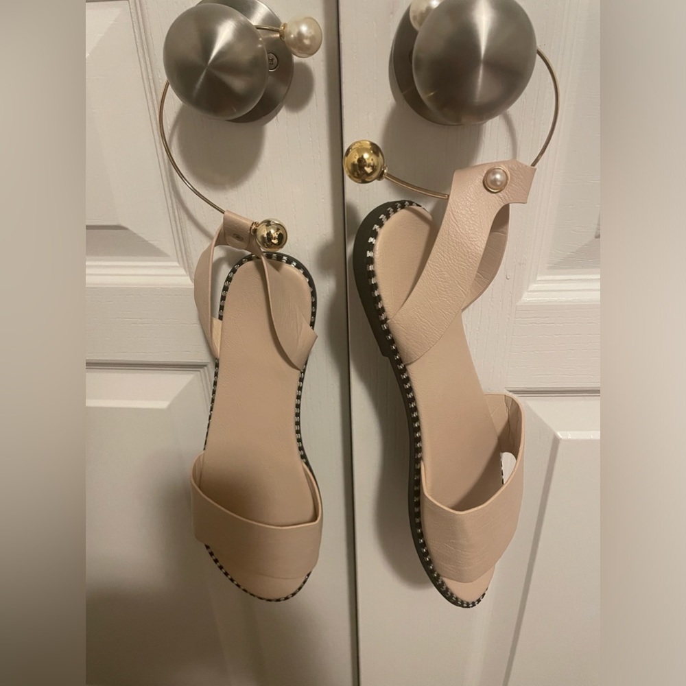 Faux Pearl Ankle Strap Slide Slippers size (42)    US Size 9